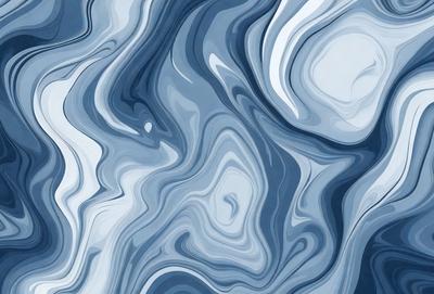 The primary subject of the image is a blue and white patterned surface, which appears to be a painting or a digital artwork. The setting is a blue background, and the visual style is a combination of photo and digital art. The dominant colors are blue and white, creating a calm and serene atmosphere.