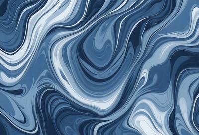 The primary subject of the image is a blue and white ocean wave. The setting is the ocean, with the wave being the main focus of the image. The visual style is a digital art or illustration, as the wave is depicted in a detailed and artistic manner. The dominant colors are blue and white, creating a serene and calming atmosphere.