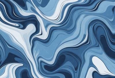 The primary subject of the image is a blue and white swirling pattern, which appears to be a digital art or illustration. The setting is a blue background, and the visual style is a combination of digital art and illustration. The dominant colors are blue and white, creating a calm and soothing atmosphere.