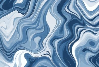 The primary subject of the image is a blue and white patterned surface, which appears to be a painting or a digital artwork. The setting is a blue background, and the visual style is a combination of photo and digital art. The dominant colors are blue and white, creating a calm and serene atmosphere.
