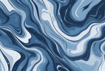 The primary subject of the image is a blue and white swirling pattern, which appears to be a digital art or illustration. The setting is a blue background, and the visual style is a combination of digital art and illustration. The dominant colors are blue and white, creating a calm and soothing atmosphere.