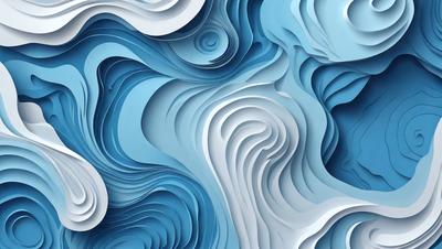 The primary subject of the image is a blue and white artistic design, possibly a painting or a digital artwork. The setting is a blue and white ocean, which serves as the background for the artwork. The visual style appears to be a combination of digital art and painting, creating a unique and intricate design. The colors and mood of the image are predominantly blue and white, giving it a calm and serene atmosphere.