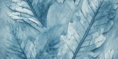 The primary subject of the image is a close-up of a leaf, possibly a blue or green leaf, with a textured and detailed appearance. The leaf is the main focus of the image, and it is set against a blue or green background, which adds to the overall atmosphere of the scene. The visual style of the image is a close-up, which emphasizes the intricate details of the leaf. The colors and mood of the image are predominantly blue or green, creating a calm and serene atmosphere.