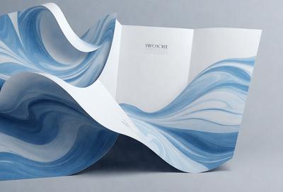 The primary subject of the image is a book, which is open and features a blue and white cover. The setting is a gray background, and the visual style appears to be a combination of digital art and illustration. The colors and mood of the image are predominantly blue and white, creating a calm and serene atmosphere.