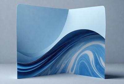 The primary subject of the image is a blue and white wave, which is the main focus of the scene. The setting is a white background, which provides a clean and uncluttered environment for the wave. The visual style of the image is a combination of digital art and illustration, creating a dynamic and visually appealing representation of the wave. The dominant colors in the image are blue and white, which evoke a sense of calmness and tranquility.