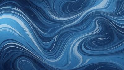 The primary subject of the image is a blue and white ocean wave. The setting is the ocean, with the wave being the main focus of the image. The visual style is a digital art or illustration, as the wave is depicted in a detailed and artistic manner. The dominant colors are blue and white, creating a serene and calming atmosphere.