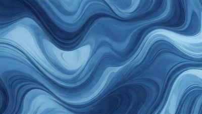 The primary subject of the image is a blue ocean with waves. The setting is the ocean, and the visual style is a painting or drawing. The dominant colors are blue and white, creating a serene and calming atmosphere.