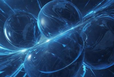 The primary subject of the image is a blue, swirling, and somewhat abstract representation of a sphere. The setting is a dark background, which contrasts with the bright blue color of the sphere. The visual style appears to be a combination of digital art and illustration, creating a unique and captivating image. The dominant colors are blue and black, giving the scene a sense of depth and intrigue.