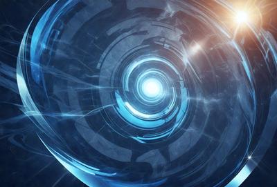 The primary subject of the image is a futuristic, blue-tinted tunnel or spacecraft. The setting is a dark, blue-lit environment, which adds to the overall mood of the scene. The visual style is a combination of digital art and illustration, creating a sense of depth and intricacy. The colors and mood convey a sense of mystery and wonder, as the viewer is drawn into the tunnel or spacecraft to explore its interior.