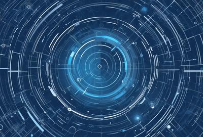 The primary subject of the image is a blue circle with a pattern of blue and white lines. The setting is a blue background, and the visual style appears to be a digital art or illustration. The dominant colors are blue and white, creating a calm and soothing atmosphere.