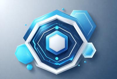 The primary subject of the image is a blue and white geometric design, which appears to be a digital art or illustration. The setting is a blue background, and the visual style is a combination of digital art and illustration. The dominant colors are blue and white, creating a clean and modern atmosphere.