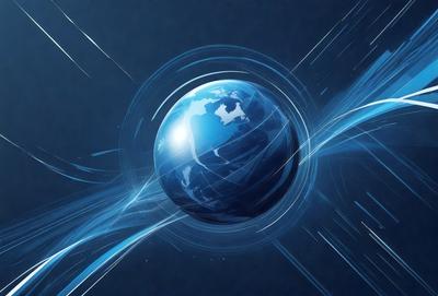 The primary subject of the image is a blue, swirling, and whirling globe, which appears to be a digital art or illustration. The setting is a dark blue background, and the visual style gives the impression of a space-themed scene. The colors and mood of the image are predominantly dark and moody, with the blue globe being the main focal point.
