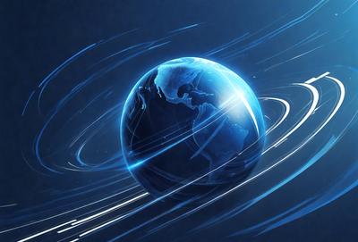 The primary subject of the image is a blue, globe-like object, which appears to be a digital art or illustration of a planet. The setting is a dark blue background, which contrasts with the bright blue planet. The visual style is a combination of digital art and illustration, creating a unique and captivating representation of the planet. The colors and mood of the image are predominantly blue, giving it a calm and serene atmosphere.