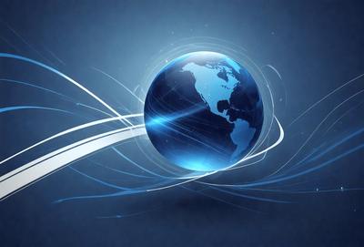 The primary subject of the image is a blue, swirling globe, which is the main object, scene, or focus of the image. The setting is a blue background, and the visual style is digital art. The colors and mood of the image are predominantly blue, creating a calm and serene atmosphere.