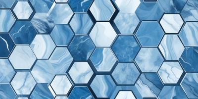 The primary subject of the image is a blue and white marble pattern. The setting is a blue and white marble tile, which serves as the background. The visual style is a close-up of the marble pattern, showcasing the intricate details of the design. The colors and mood of the image are predominantly blue and white, creating a clean and elegant atmosphere.