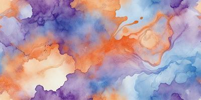 The primary subject of the image is a painting of a colorful, abstract scene. The setting is a canvas, and the visual style is a combination of digital art and illustration. The painting features a mix of purple, orange, and blue colors, creating a vibrant and lively atmosphere.