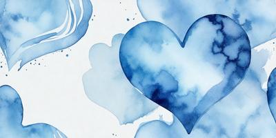 The primary subject of the image is a blue heart-shaped design. The setting is a white background, and the visual style appears to be a combination of digital art and illustration. The dominant colors are blue and white, creating a calm and serene atmosphere.