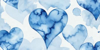 The primary subject of the image is a blue heart-shaped design. The setting is a white background, and the visual style appears to be a combination of a photo and digital art. The dominant colors are blue and white, creating a calm and serene atmosphere.