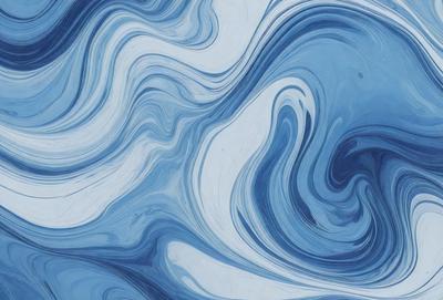 The primary subject of the image is a blue and white swirling pattern, which appears to be a digital art or illustration. The setting is a blue background, and the visual style is a combination of digital art and illustration. The dominant colors are blue and white, creating a calming and soothing atmosphere.