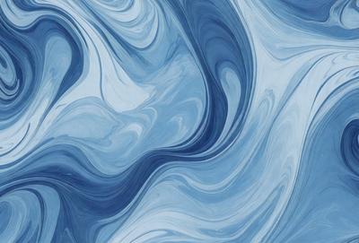 The primary subject of the image is a blue and white swirling pattern, which appears to be a painting or a digital artwork. The setting is a blue background, and the visual style suggests that it is a digital artwork. The dominant colors are blue and white, creating a calming and soothing atmosphere.