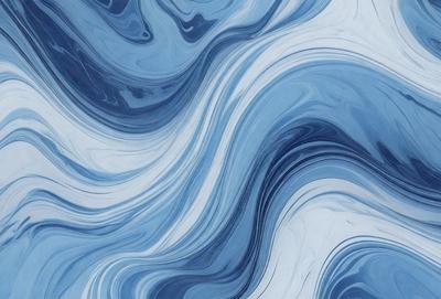 The primary subject of the image is a blue and white ocean wave. The setting is the ocean, with the wave being the main focus of the image. The visual style is a digital art or illustration, as the wave is depicted in a detailed and artistic manner. The dominant colors are blue and white, creating a serene and calming atmosphere.