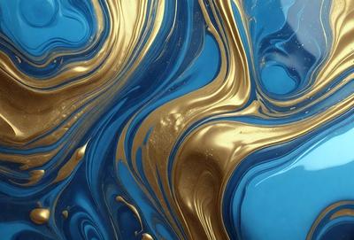 The primary subject of the image is a blue and gold swirl pattern, which appears to be a digital art or illustration. The setting is a blue background, and the visual style is a combination of digital art and illustration. The dominant colors are blue and gold, creating a vibrant and eye-catching atmosphere.
