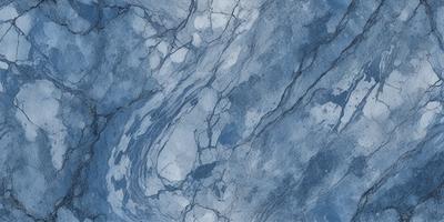 The primary subject of the image is a blue marble wall with a pattern of white and blue swirls. The setting is a room with a blue marble floor, and the visual style is a close-up of the marble wall. The colors and mood of the image are predominantly blue, creating a calm and serene atmosphere.
