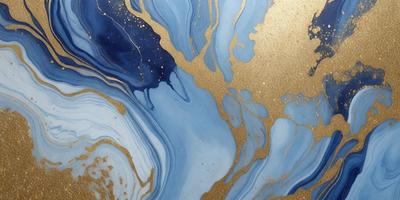 The primary subject of the image is a blue and gold swirling pattern, which appears to be a painting or a digital artwork. The setting is a blue and gold background, which complements the artwork. The visual style is a mix of digital art and painting, creating a unique and eye-catching piece. The dominant colors are blue and gold, giving the artwork a vibrant and luminous atmosphere.