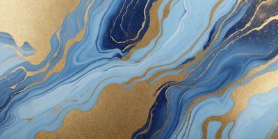The primary subject of the image is a blue and gold swirling pattern, which appears to be a painting or a digital artwork. The setting is a blue and gold background, which complements the artwork. The visual style is a mix of digital art and painting, creating a unique and eye-catching design. The colors and mood of the image are vibrant and lively, with the blue and gold colors creating a sense of depth and richness.