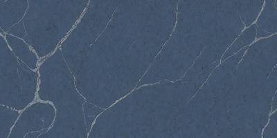 The primary subject of the image is a blue marble wall with a pattern of white streaks. The setting is a room with a blue-gray color scheme. The visual style is a close-up of the marble wall, showcasing its unique texture and design. The colors and mood of the image are predominantly blue and gray, creating a calm and sophisticated atmosphere.