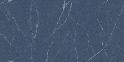 The primary subject of the image is a blue marble wall with a pattern of white streaks. The setting is a room with a blue marble floor. The visual style is a close-up of the marble wall, showcasing its unique texture and design. The colors and mood of the image are predominantly blue, creating a calm and serene atmosphere.