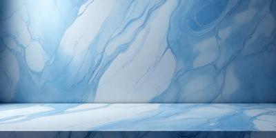 The primary subject of the image is a blue marble countertop. The setting is a bathroom, with the countertop being the main focus of the scene. The visual style is a painting, which adds a unique and artistic touch to the image. The dominant colors are blue and white, creating a calm and soothing atmosphere.