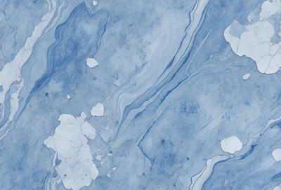 The primary subject of the image is a blue and white marbled surface, which appears to be a wall or a piece of art. The setting is a room with a blue and white marbled wall, and the visual style is a close-up of the marbled surface. The colors and mood of the image are predominantly blue and white, creating a calm and serene atmosphere.