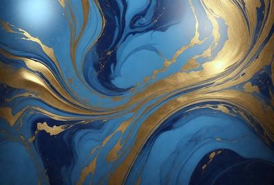 The primary subject of the image is a blue and gold swirl pattern, which is the main object, scene, or focus of the image. The setting or background features a blue and gold swirl pattern, which is the environment, backdrop, or surface visible in the image. The visual style of the image is a photo, as it is a real-life photograph of the swirl pattern. The dominant colors in the image are blue and gold, creating a vibrant and lively atmosphere.
