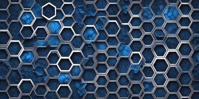 The primary subject of the image is a blue and silver patterned surface, which appears to be a wall or a piece of artwork. The setting is a blue background, and the visual style is a combination of digital art and illustration. The dominant colors are blue and silver, creating a modern and sleek atmosphere.