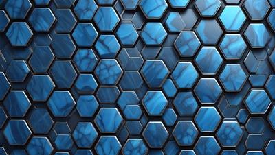The primary subject of the image is a blue and white patterned tile. The setting is a wall with a blue and white tile pattern. The visual style is a close-up of the tile pattern. The dominant colors are blue and white, creating a clean and modern atmosphere.