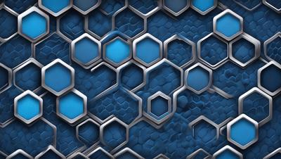 The primary subject of the image is a blue and silver patterned surface. The setting is a blue background, and the visual style appears to be a combination of digital art and illustration. The dominant colors are blue and silver, creating a modern and sleek atmosphere.