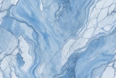 The primary subject of the image is a marble tile with a blue and white pattern. The setting is a bathroom, as indicated by the presence of the marble tile. The visual style is a close-up of the tile, showcasing its intricate design. The colors and mood of the image are predominantly blue and white, creating a clean and elegant atmosphere.