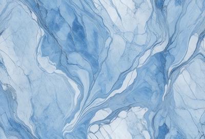 The primary subject of the image is a blue and white marble tile. The setting is a bathroom, as indicated by the presence of the marble tile. The visual style is a close-up of the tile, showcasing its intricate design and texture. The dominant colors are blue and white, creating a clean and elegant atmosphere.