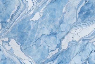 The primary subject of the image is a blue marble tile with a pattern of white and blue swirls. The setting is a bathroom, as indicated by the presence of the marble tile. The visual style is a close-up of the tile, showcasing its intricate design. The dominant colors are blue and white, creating a calming and elegant atmosphere.