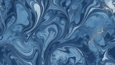 The primary subject of the image is a blue and white swirling pattern, which appears to be a painting or a digital artwork. The setting is a blue background, and the visual style is a combination of photo and digital art. The dominant colors are blue and white, creating a calming and serene atmosphere.