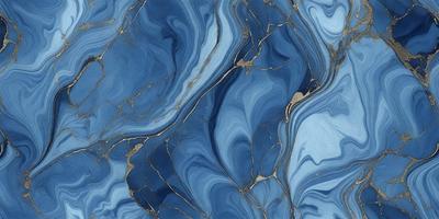 The primary subject of the image is a blue marble tile with a cracked and textured surface. The setting is a bathroom, as indicated by the presence of a sink. The visual style is a close-up of the tile, showcasing its unique and intricate design. The dominant colors are blue and gold, creating a sense of depth and richness in the image.