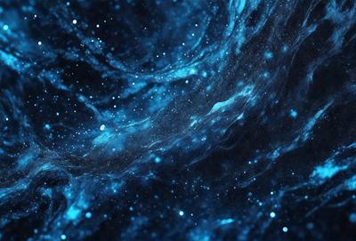 The primary subject of the image is a blue, swirling, and twisting mass of stars. The setting is a dark, starry sky, and the visual style is a digital art or illustration. The dominant colors are blue and black, creating a sense of depth and mystery in the scene.