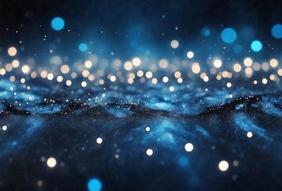 The primary subject of the image is a blue background with a pattern of bright, white lights. The setting appears to be a dark, starry night, with the lights creating a sense of depth and contrast. The visual style of the image is a combination of digital art and illustration, as the lights are arranged in a way that resembles a starry sky. The colors and mood of the image are predominantly blue and dark, with the white lights adding a touch of brightness and contrast to the overall atmosphere.