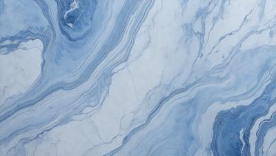 The primary subject of the image is a blue marble tile with a swirling pattern. The setting is a bathroom, as indicated by the presence of a sink. The visual style is a close-up of the tile, showcasing its intricate design. The dominant colors are blue and white, creating a calm and soothing atmosphere.