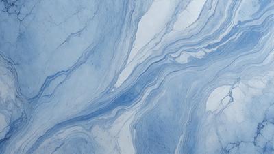 The primary subject of the image is a blue and white marble tile. The setting is a bathroom, as indicated by the presence of a sink. The visual style is a close-up of the marble tile, showcasing its intricate patterns and textures. The dominant colors are blue and white, creating a serene and elegant atmosphere.