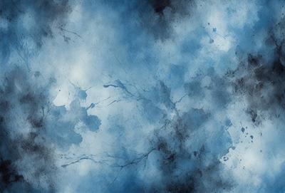 The primary subject of the image is a blue sky with clouds. The setting is a cloudy sky, and the visual style is a painting or drawing. The colors and mood of the image are predominantly blue, creating a calm and serene atmosphere.
