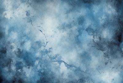 The primary subject of the image is a blue and white painting of a cloudy sky. The setting is a cloudy sky, and the visual style is a painting. The dominant colors are blue and white, creating a calm and serene atmosphere.