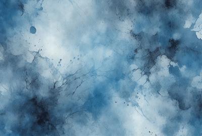 The primary subject of the image is a blue and white painting featuring a cloudy sky. The setting is a blue background, and the visual style appears to be a digital art or illustration. The dominant colors in the painting are blue and white, creating a calm and serene atmosphere.
