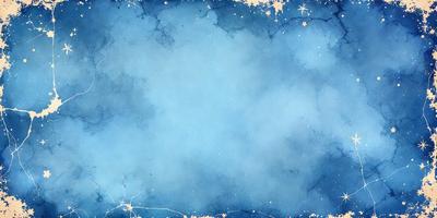The primary subject of the image is a blue sky with a few stars visible. The setting is a cloudy sky, and the visual style is a painting or drawing. The colors and mood of the image are predominantly blue and serene, creating a peaceful atmosphere.